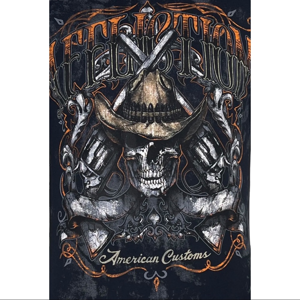 Affliction Men's T-Shirt AC OUTBACK Skull Biker Black Tattoo S-5XL - Picture 6 of 9